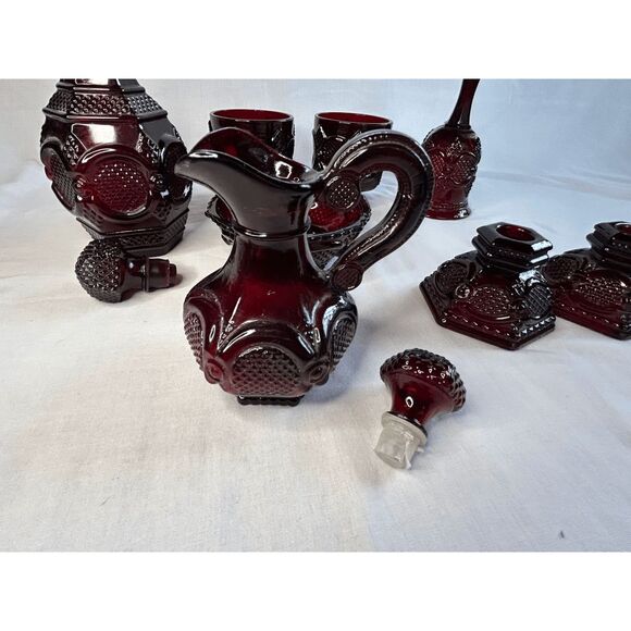 Avon 1876 Cape Cod Ruby Red Eight Piece Mixed Lot, Decanters, Candle Holders - Picture 9 of 11